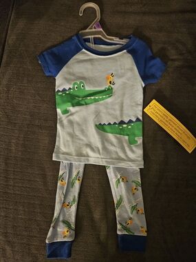 Light Blue and Blue Toddler Pajama Set with Green Alligator Print